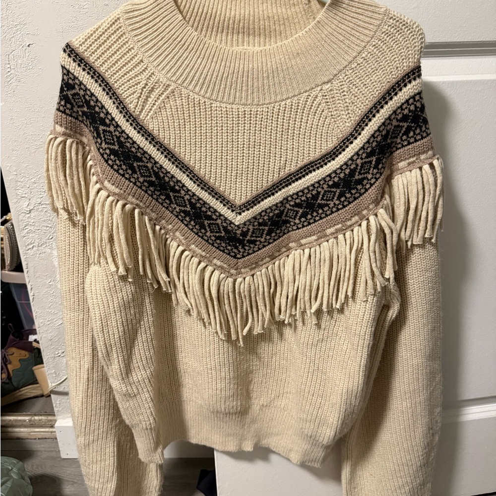 Altar'd State Cream and Black Patterned Turtleneck Sweater